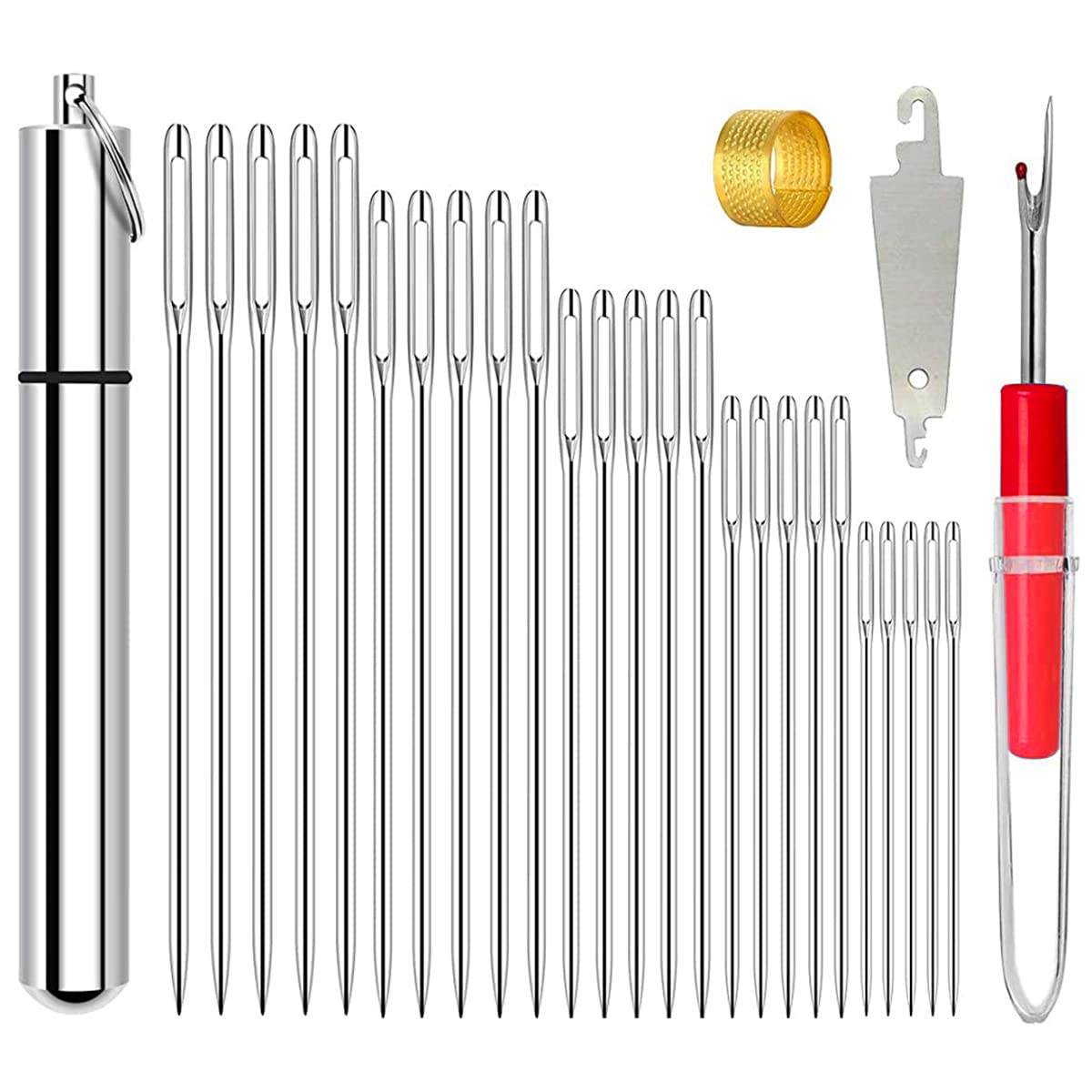 HASTHIP 25pcs Sewing Needle Set Large-Eyed Embroidery Needles 5 Sizes Easy Threading Sewing Needles with Storage Case Thread Cutter Threader Thimble for Leather Craft HASTHIP 25pcs Sewing Needle Set Large-Eyed Embroidery Needles 5 Sizes Easy Threading Sewing Needles with Storage Case Thread Cutter Threader Thimble for Leather Craft